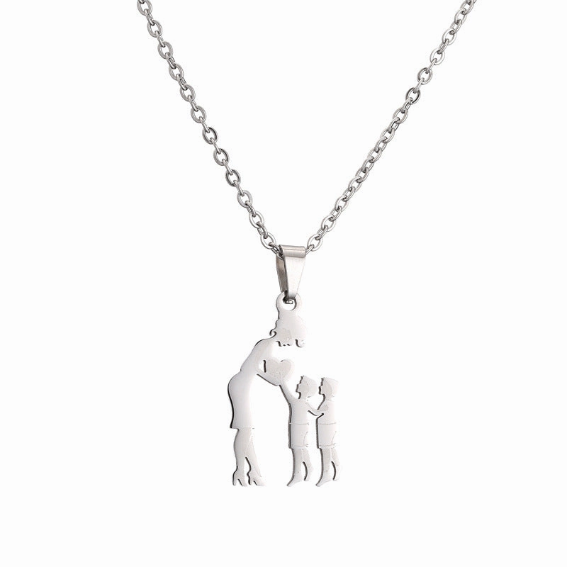 Wholesale Family of Four Silhouette Pattern Stainless Steel Titanium Steel Necklace