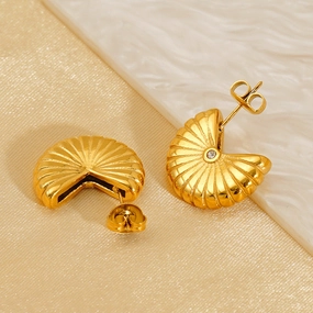 Wholesale Fan-shaped threaded titanium steel earrings for women, geometric vertical stripes earrings