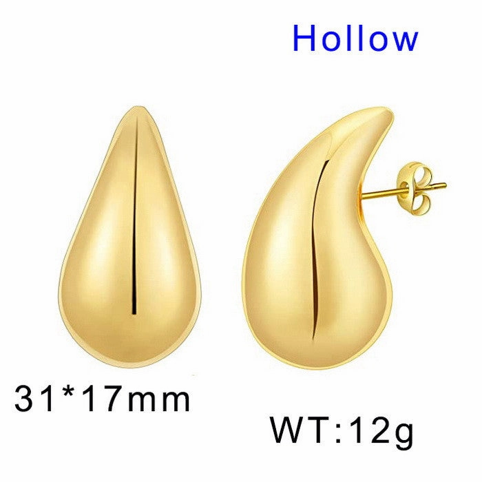 Wholesale Fashion High-end Design Chubby Water Drop Earrings Stainless Steel Hollow Necklace Temperament All-match Set