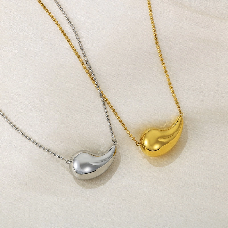 Wholesale Fashion High-end Design Chubby Water Drop Earrings Stainless Steel Hollow Necklace Temperament All-match Set