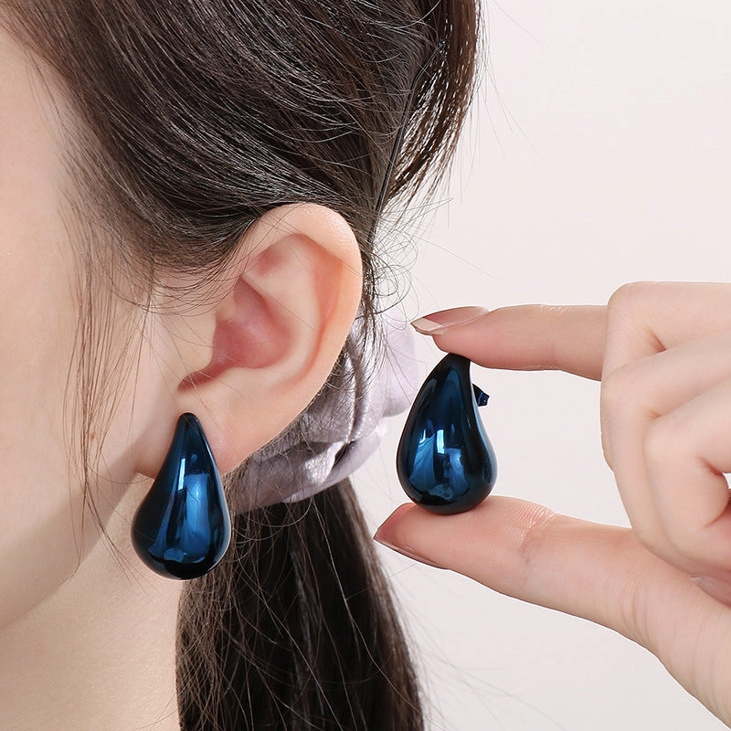 Wholesale Fashion High-end Design Chubby Water Drop Earrings Stainless Steel Hollow Necklace Temperament All-match Set