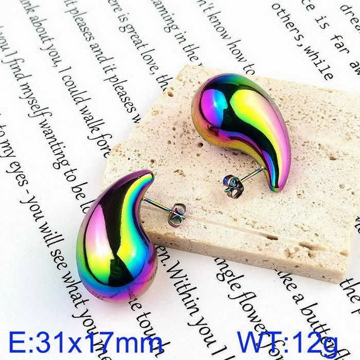 Wholesale Fashion High-end Design Chubby Water Drop Earrings Stainless Steel Hollow Necklace Temperament All-match Set