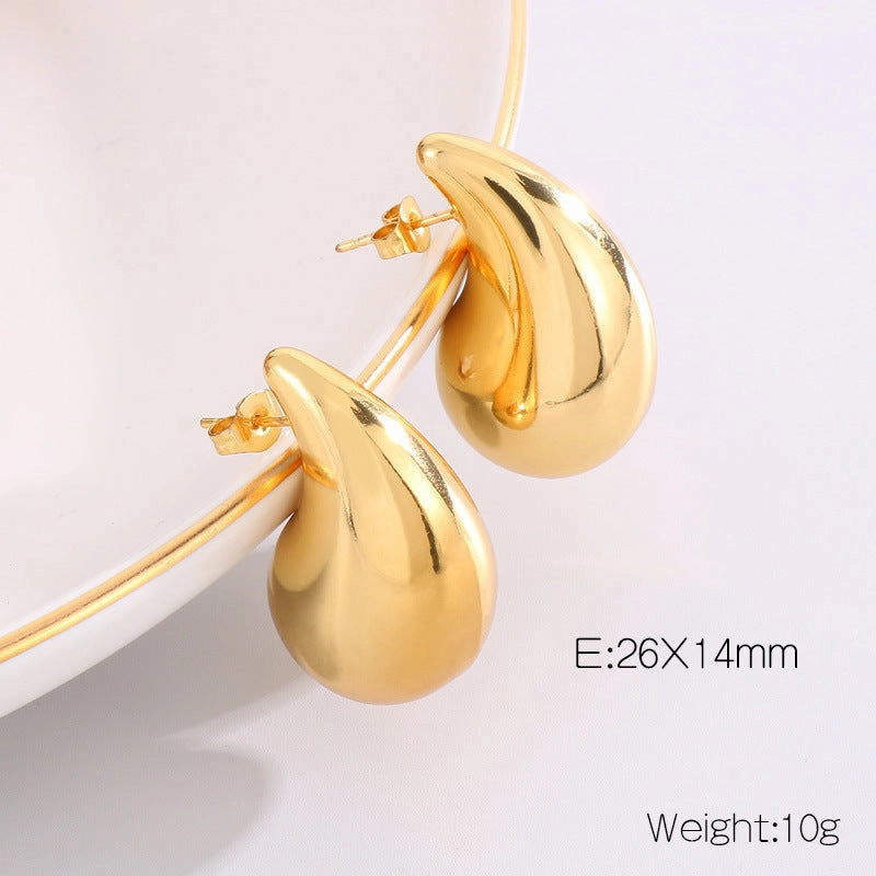 Wholesale Fashion High-end Design Chubby Water Drop Earrings Stainless Steel Hollow Necklace Temperament All-match Set