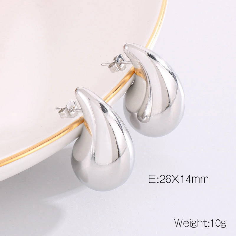 Wholesale Fashion High-end Design Chubby Water Drop Earrings Stainless Steel Hollow Necklace Temperament All-match Set