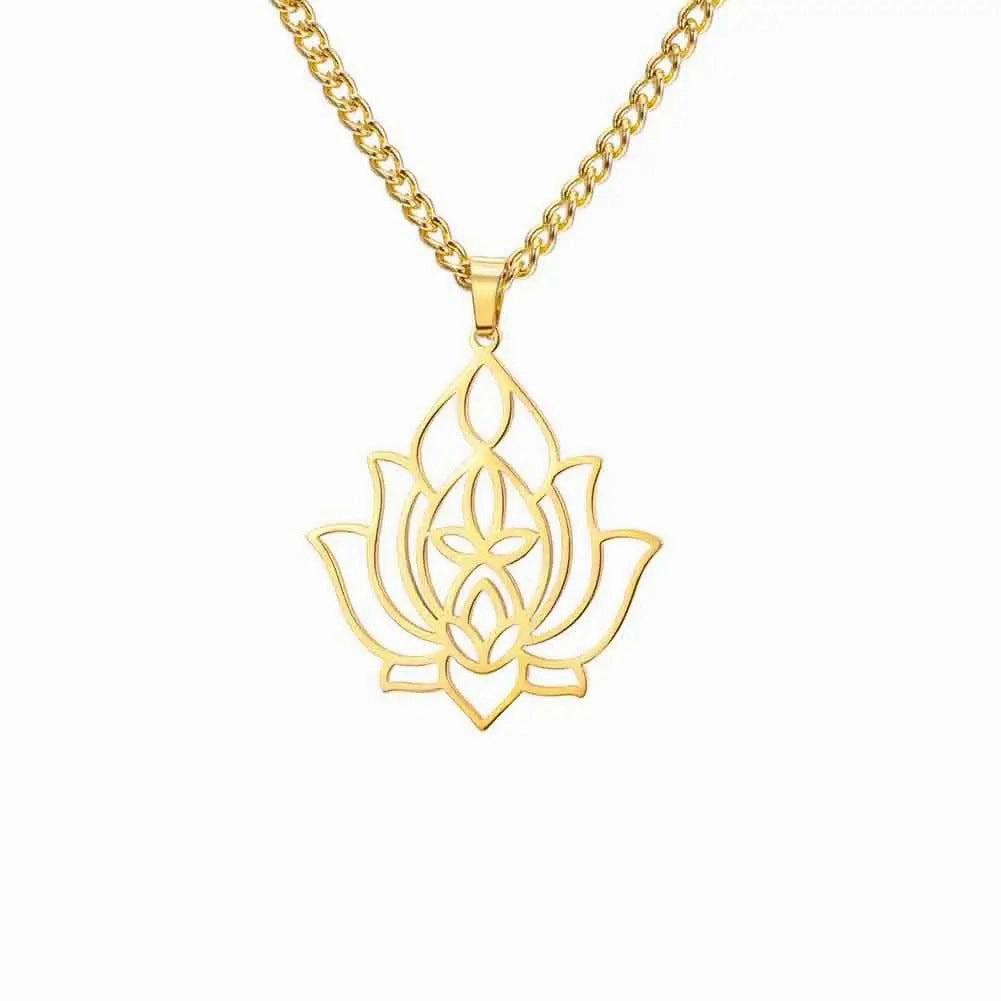 Wholesale Fashion Hollow Lotus Moon Stainless Steel Women's Necklace