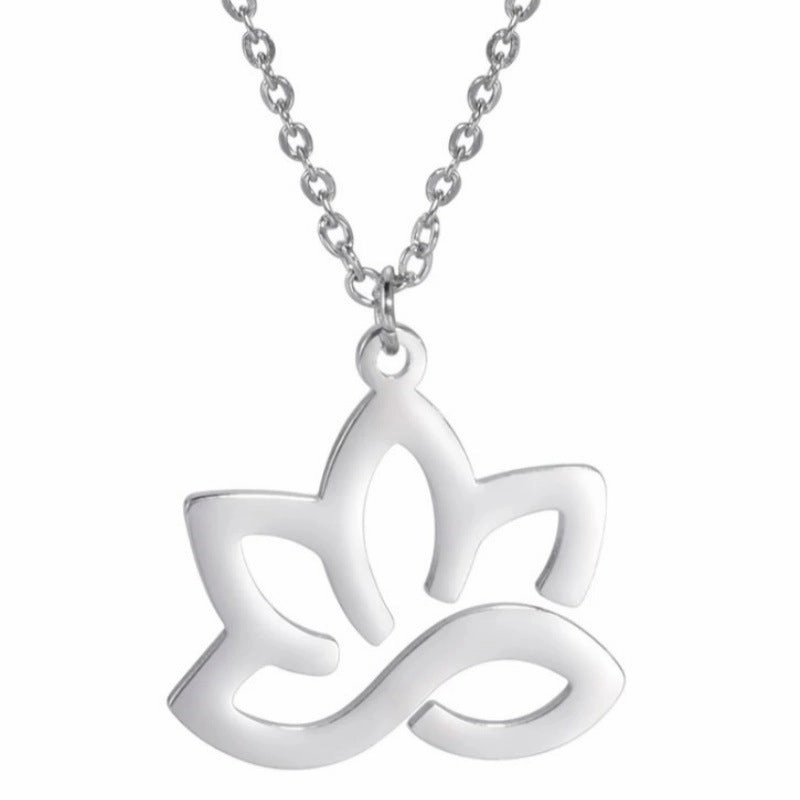 Wholesale Fashion Hollow Lotus Moon Stainless Steel Women's Necklace