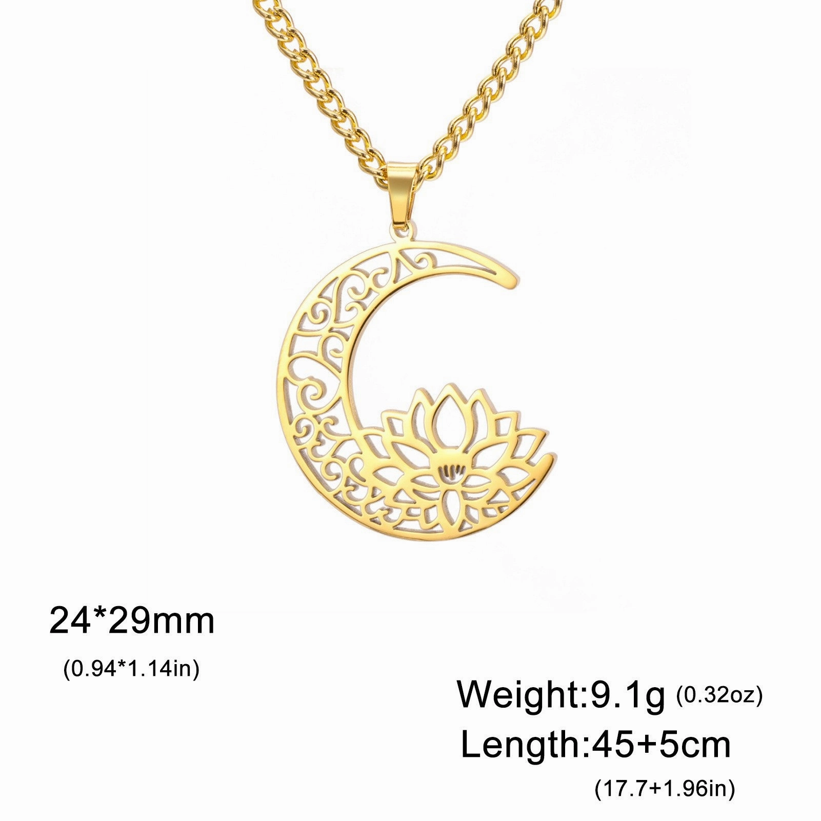 Wholesale Fashion Hollow Lotus Moon Stainless Steel Women's Necklace