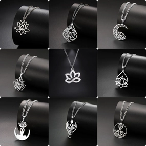 Wholesale Fashion Hollow Lotus Moon Stainless Steel Women's Necklace