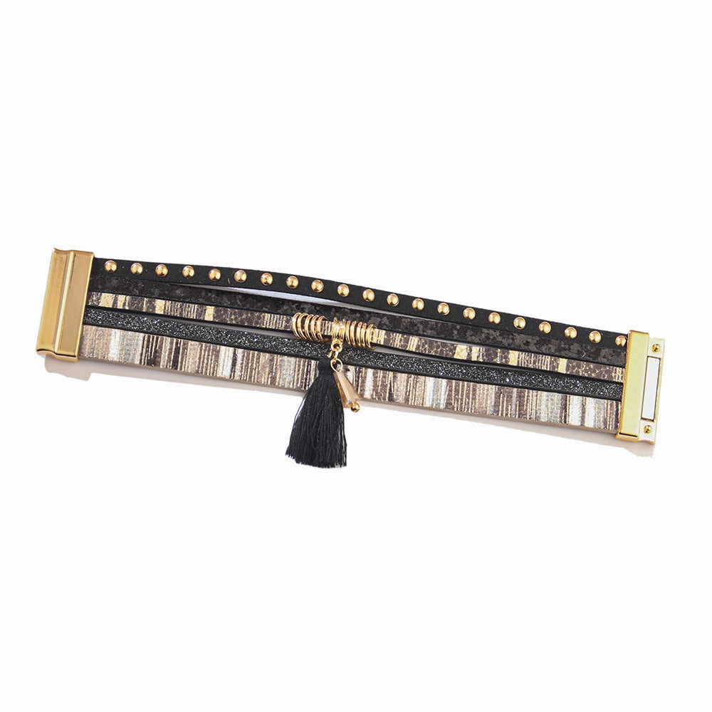 Wholesale Fashion Multi-layer Tassel Leather Magnetic Buckle Bracelet