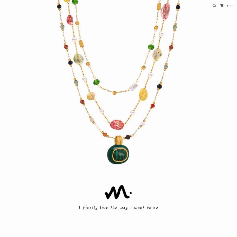 Wholesale Fashion Personality Titanium Steel Gold-plated Natural Stone Hand-beaded Simple Necklaces