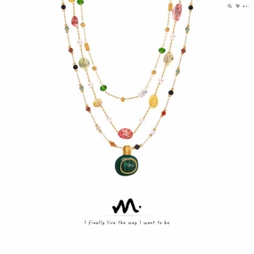 Wholesale Fashion Personality Titanium Steel Gold-plated Natural Stone Hand-beaded Simple Necklaces