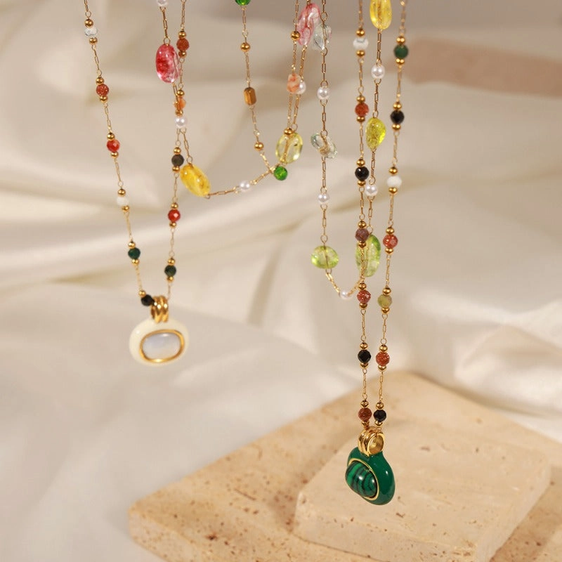 Wholesale Fashion Personality Titanium Steel Gold-plated Natural Stone Hand-beaded Simple Necklaces