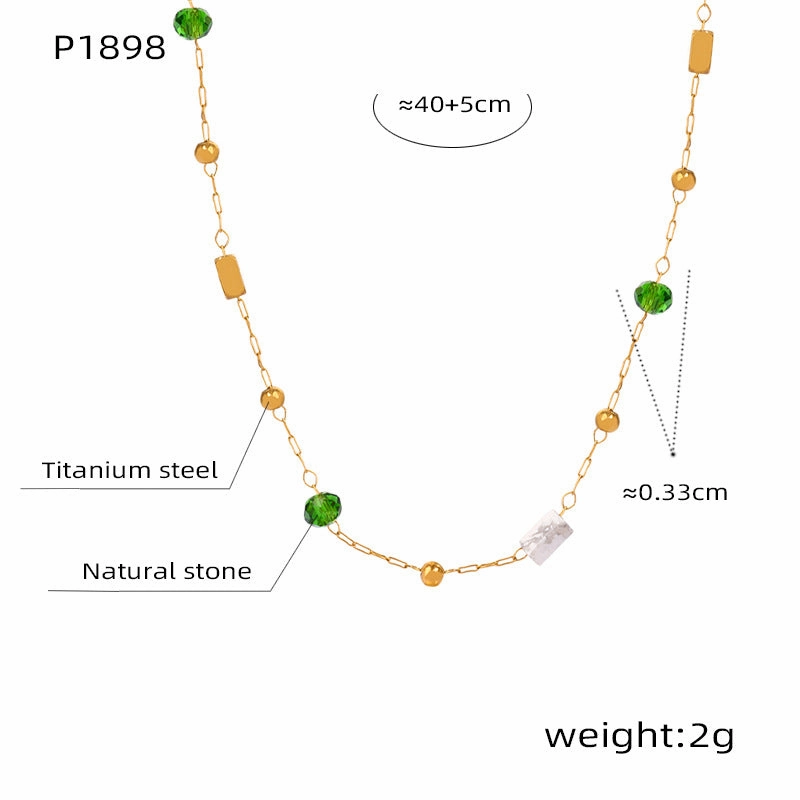 Wholesale Fashion Personality Titanium Steel Gold-plated Natural Stone Hand-beaded Simple Necklaces