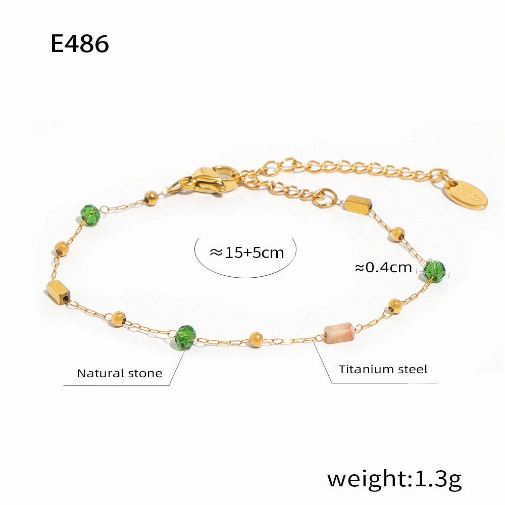 Wholesale Fashion Personality Titanium Steel Gold-plated Natural Stone Hand-beaded Simple Necklaces
