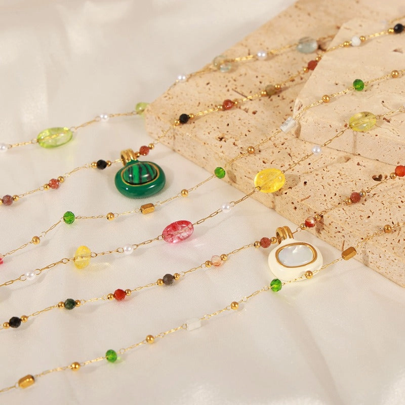 Wholesale Fashion Personality Titanium Steel Gold-plated Natural Stone Hand-beaded Simple Necklaces