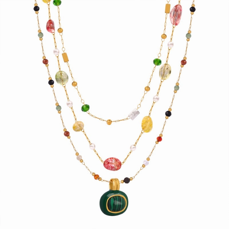Wholesale Fashion Personality Titanium Steel Gold-plated Natural Stone Hand-beaded Simple Necklaces