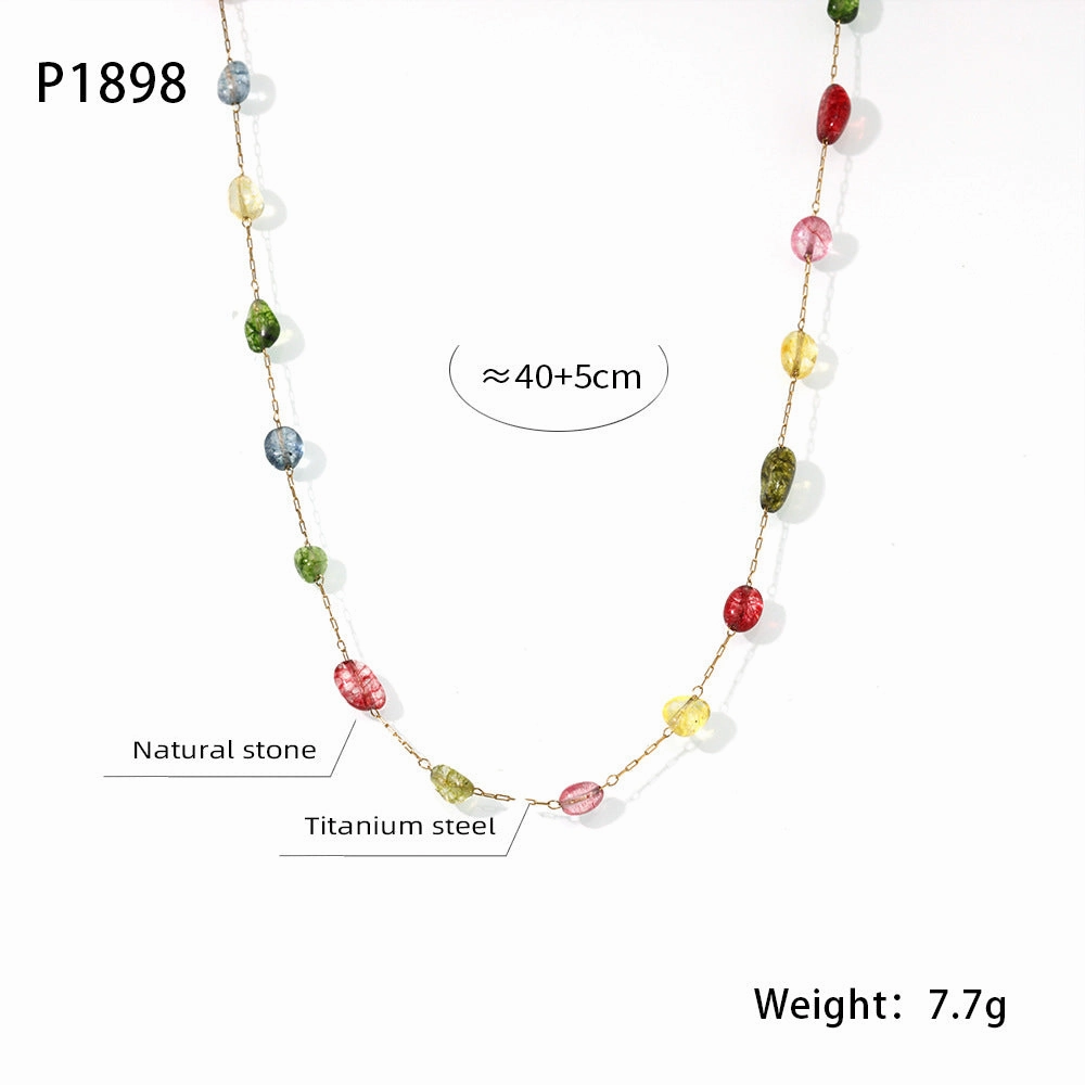 Wholesale Fashion Personality Titanium Steel Gold-plated Natural Stone Hand-beaded Simple Necklaces