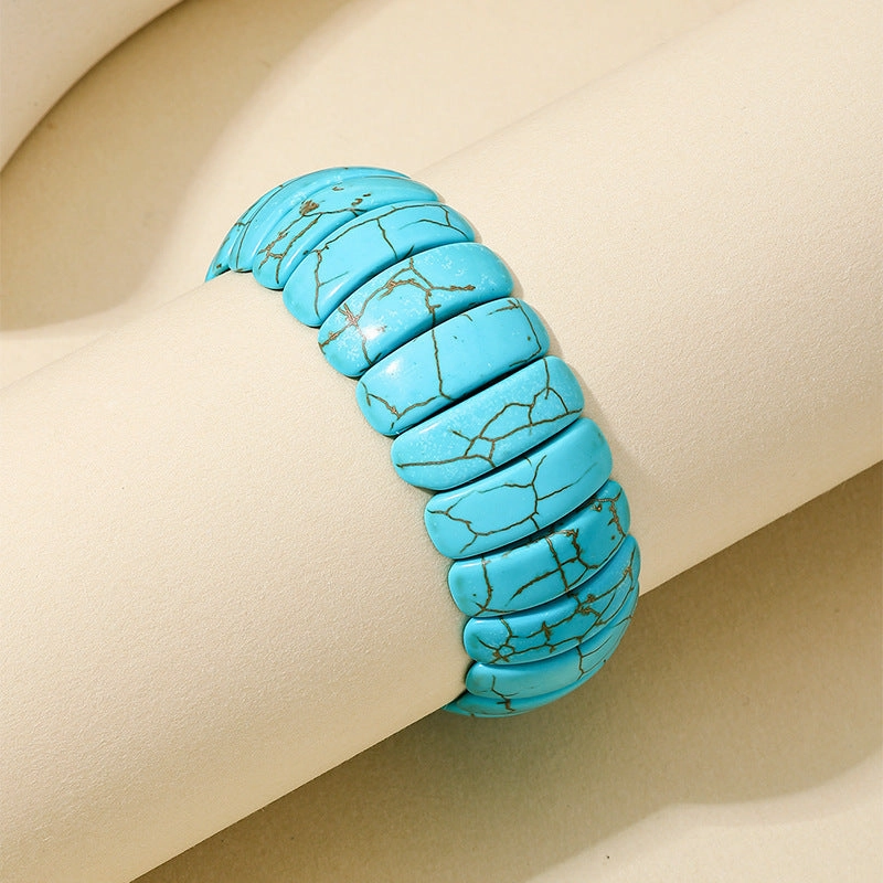 Wholesale Fashion Retro Bohemian Style Wide Textured Turquoise Bracelet