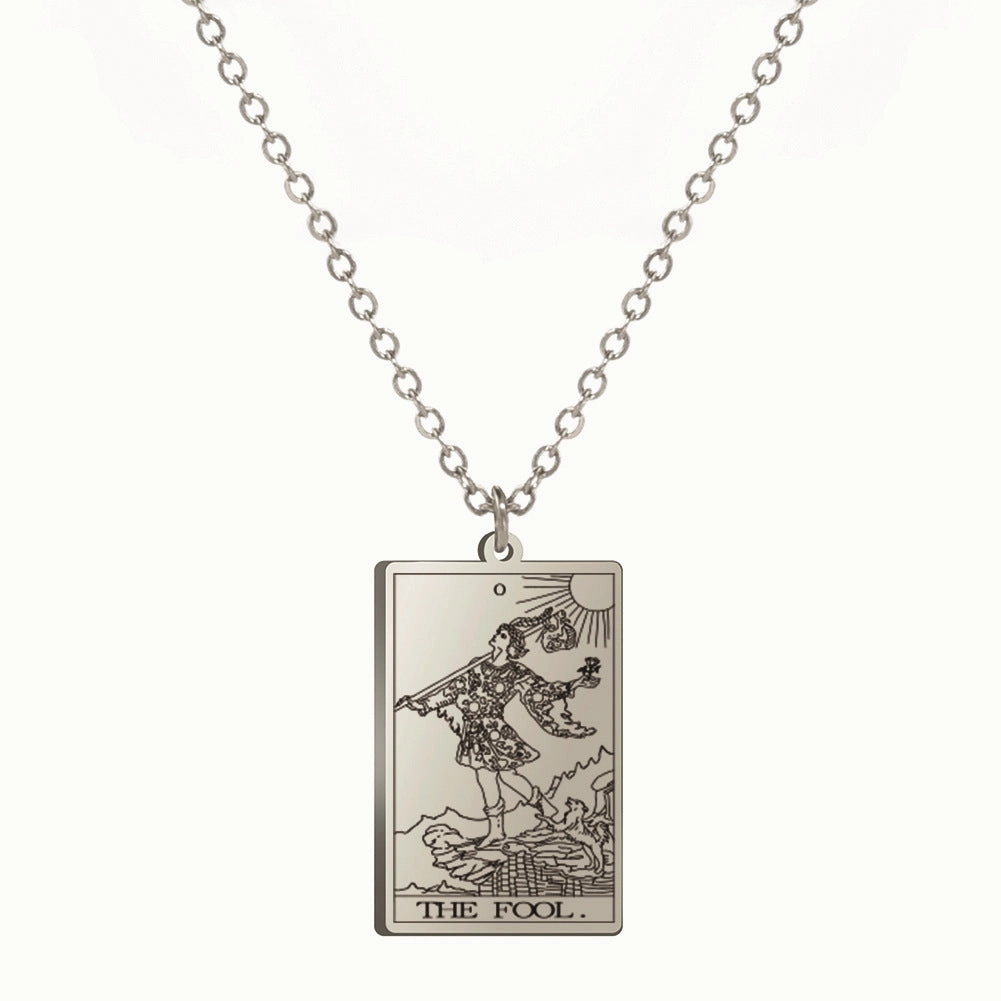 Wholesale Fashion Simple Titanium Cutting Square Plaque Hip Hop Jewelry Tarot Stainless Steel Necklaces