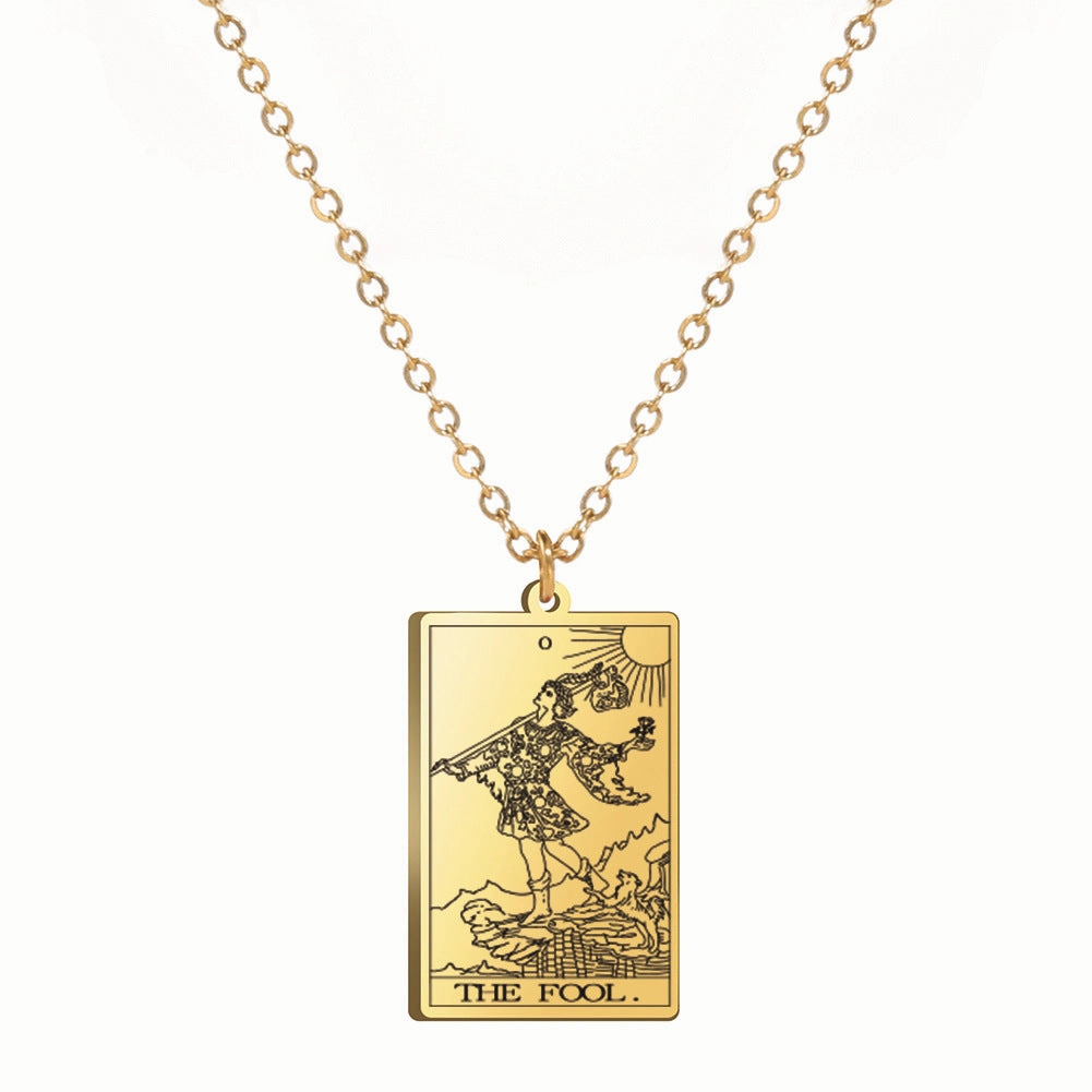 Wholesale Fashion Simple Titanium Cutting Square Plaque Hip Hop Jewelry Tarot Stainless Steel Necklaces