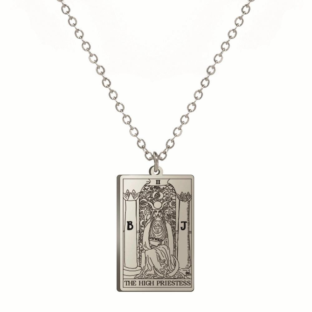 Wholesale Fashion Simple Titanium Cutting Square Plaque Hip Hop Jewelry Tarot Stainless Steel Necklaces