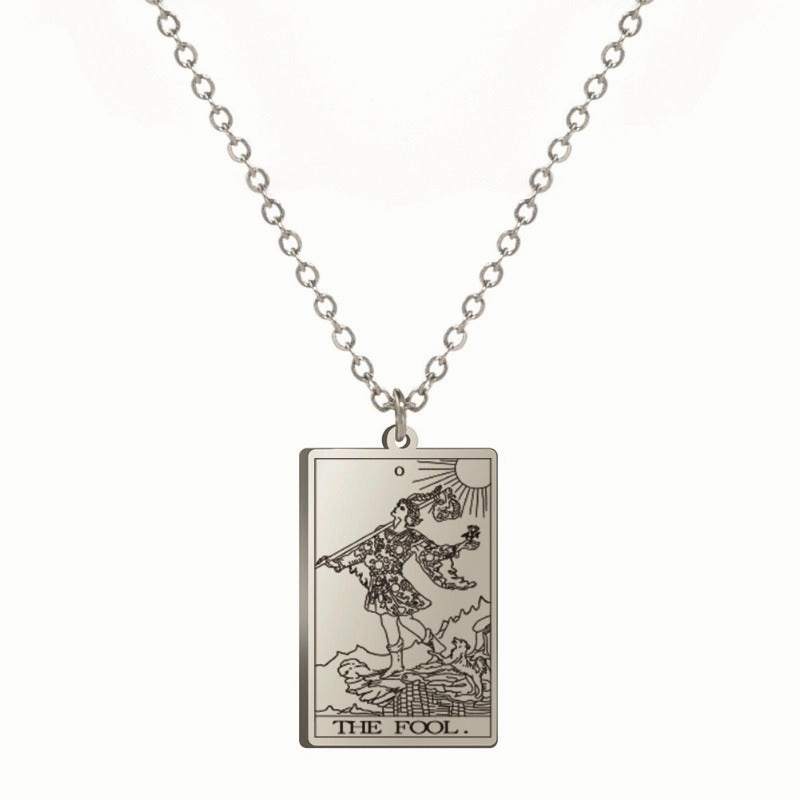 Wholesale Fashion Simple Titanium Cutting Square Plaque Hip Hop Jewelry Tarot Stainless Steel Necklaces