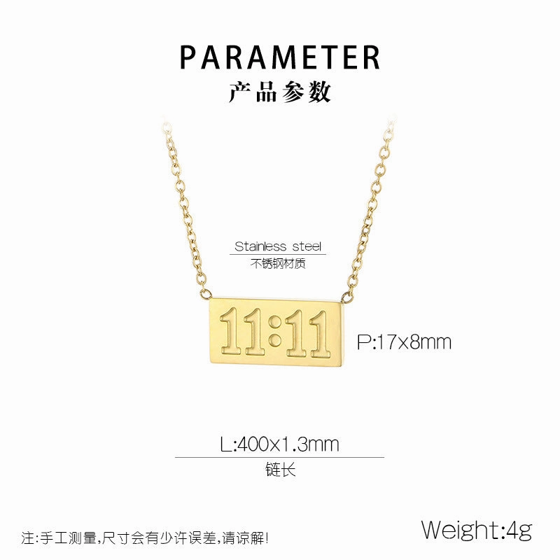 Wholesale Fashionable and Simple 11:11 Square Brand High-grade Stainless Steel Number Necklaces