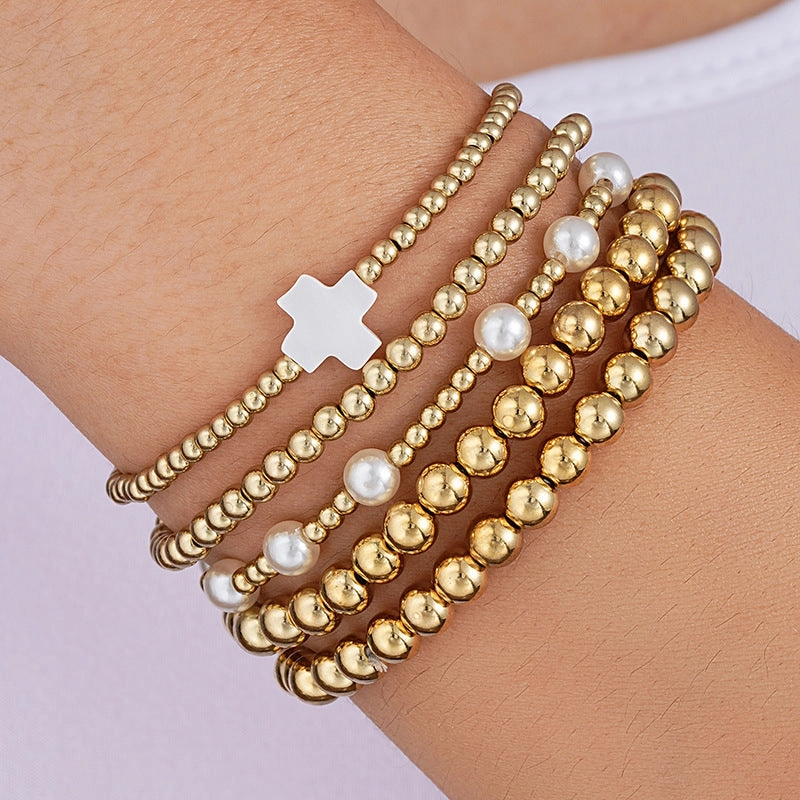 Wholesale Fashionable and simple elastic beaded bracelets 7 pieces