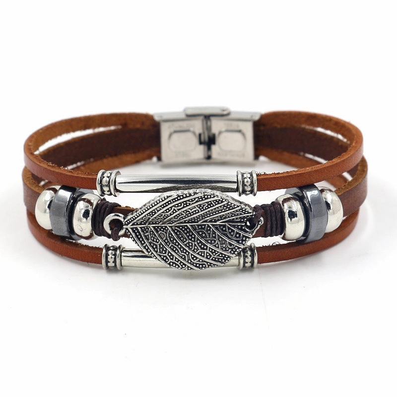 Wholesale Fatima Palm Devil Eyes Beaded Multi Layer Braided Stainless Steel Bracelet