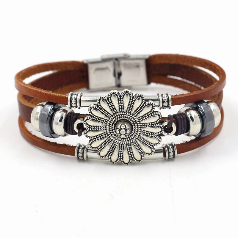Wholesale Fatima Palm Devil Eyes Beaded Multi Layer Braided Stainless Steel Bracelet