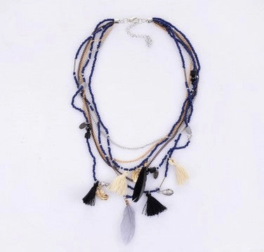 Wholesale Feather Colorful Rice Ball Alloy Necklace