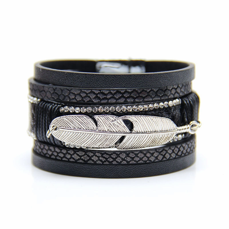 Wholesale Feather Leather Woven Multi-layer Bracelets