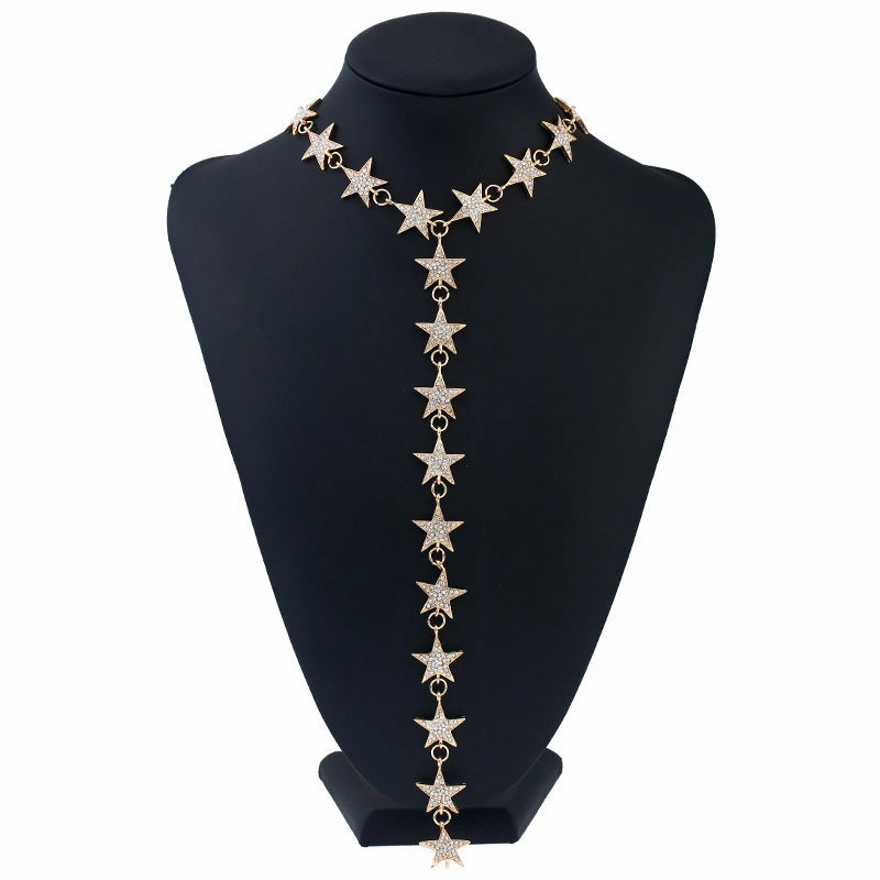 Wholesale Five Pointed Star Diamond Long Pendant Alloy Necklaces