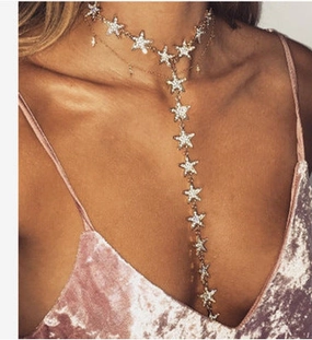 Wholesale Five Pointed Star Diamond Long Pendant Alloy Necklaces
