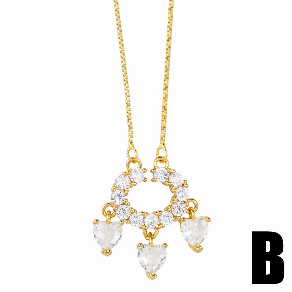 Wholesale Flower Heart Zircon Copper Necklaces