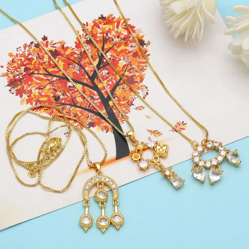 Wholesale Flower Heart Zircon Copper Necklaces