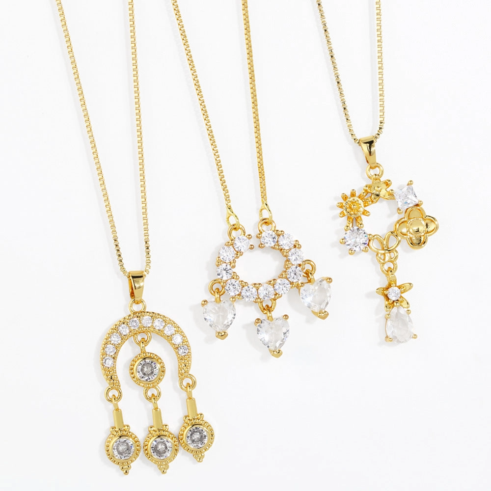 Wholesale Flower Heart Zircon Copper Necklaces