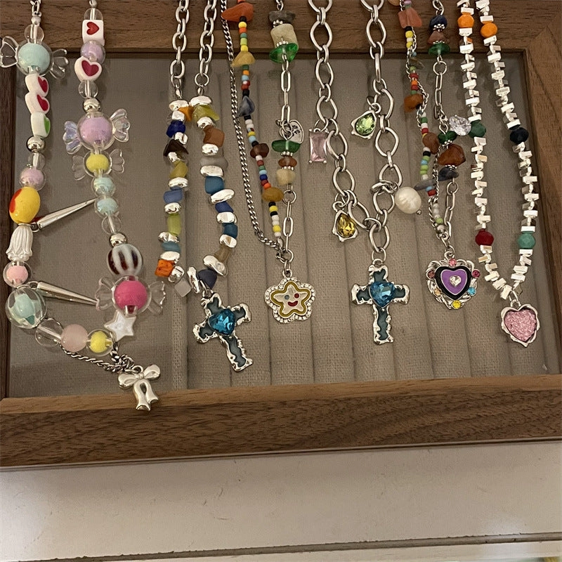 Wholesale Flower Love Heart Smiley Face Pendant Colorful Beaded Pearl Necklaces