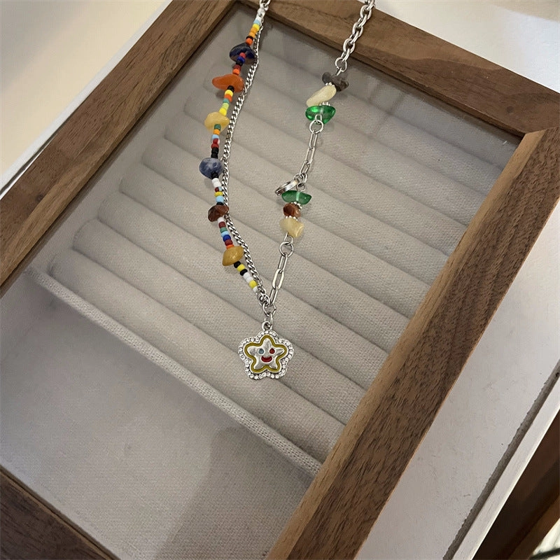 Wholesale Flower Love Heart Smiley Face Pendant Colorful Beaded Pearl Necklaces