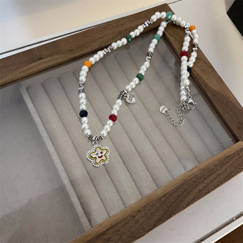 Wholesale Flower Love Heart Smiley Face Pendant Colorful Beaded Pearl Necklaces