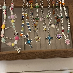 Wholesale Flower Love Heart Smiley Face Pendant Colorful Beaded Pearl Necklaces