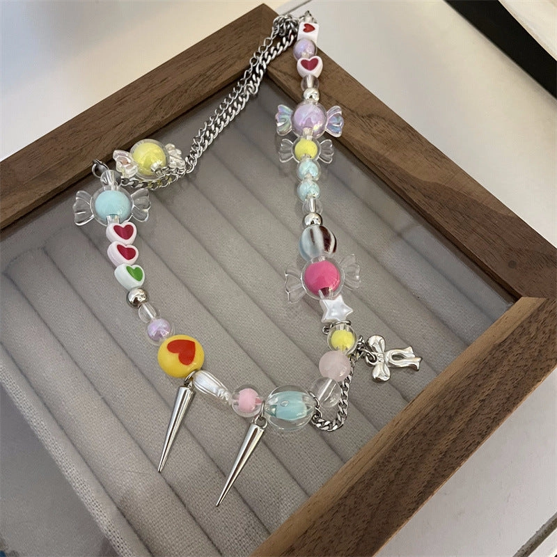 Wholesale Flower Love Heart Smiley Face Pendant Colorful Beaded Pearl Necklaces