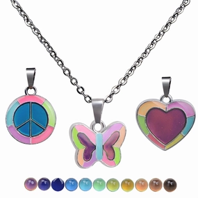 Wholesale Fluorescent Luminous Butterfly Heart Peace Pendant Temperature Sensitive Color Changing Necklaces