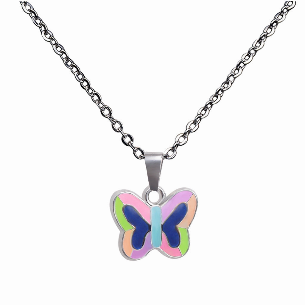 Wholesale Fluorescent Luminous Butterfly Heart Peace Pendant Temperature Sensitive Color Changing Necklaces
