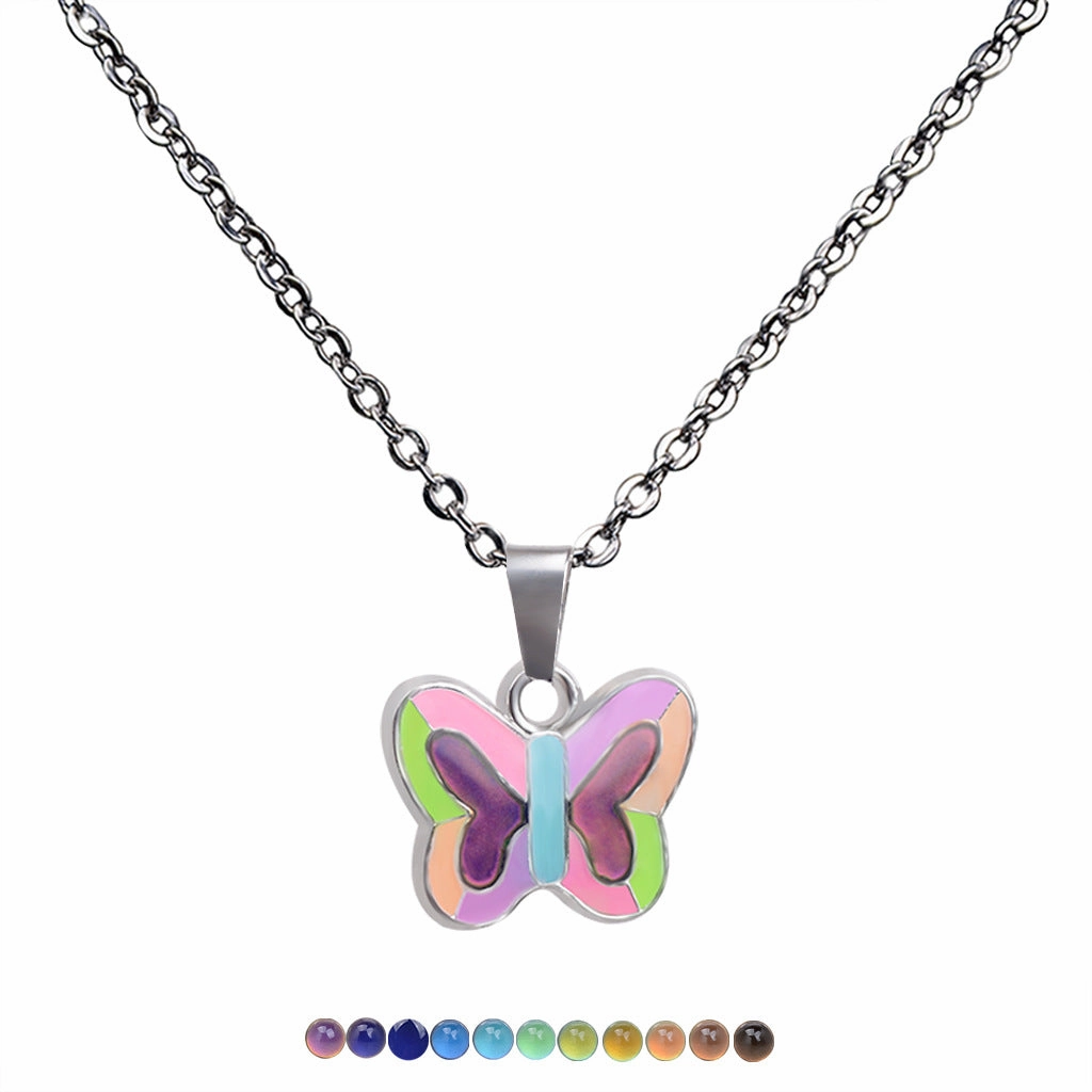Wholesale Fluorescent Luminous Butterfly Heart Peace Pendant Temperature Sensitive Color Changing Necklaces