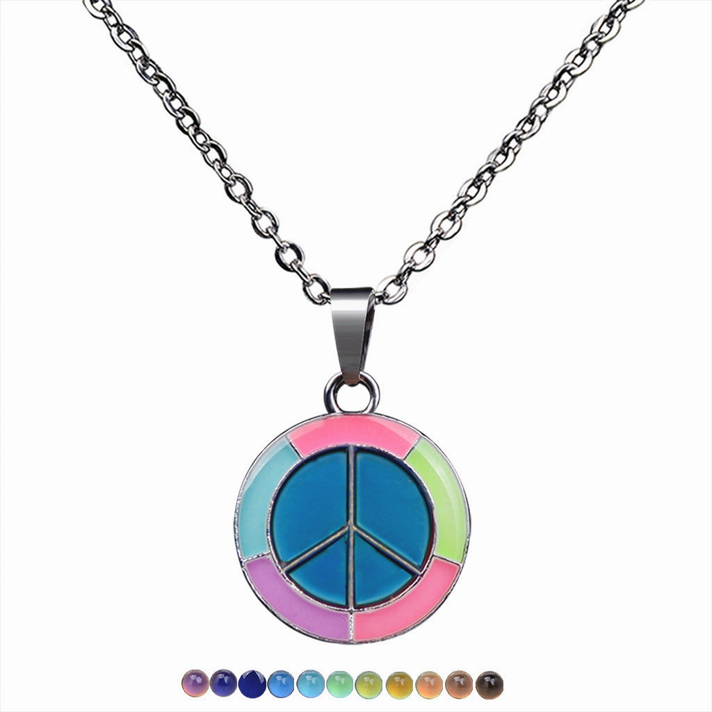 Wholesale Fluorescent Luminous Butterfly Heart Peace Pendant Temperature Sensitive Color Changing Necklaces