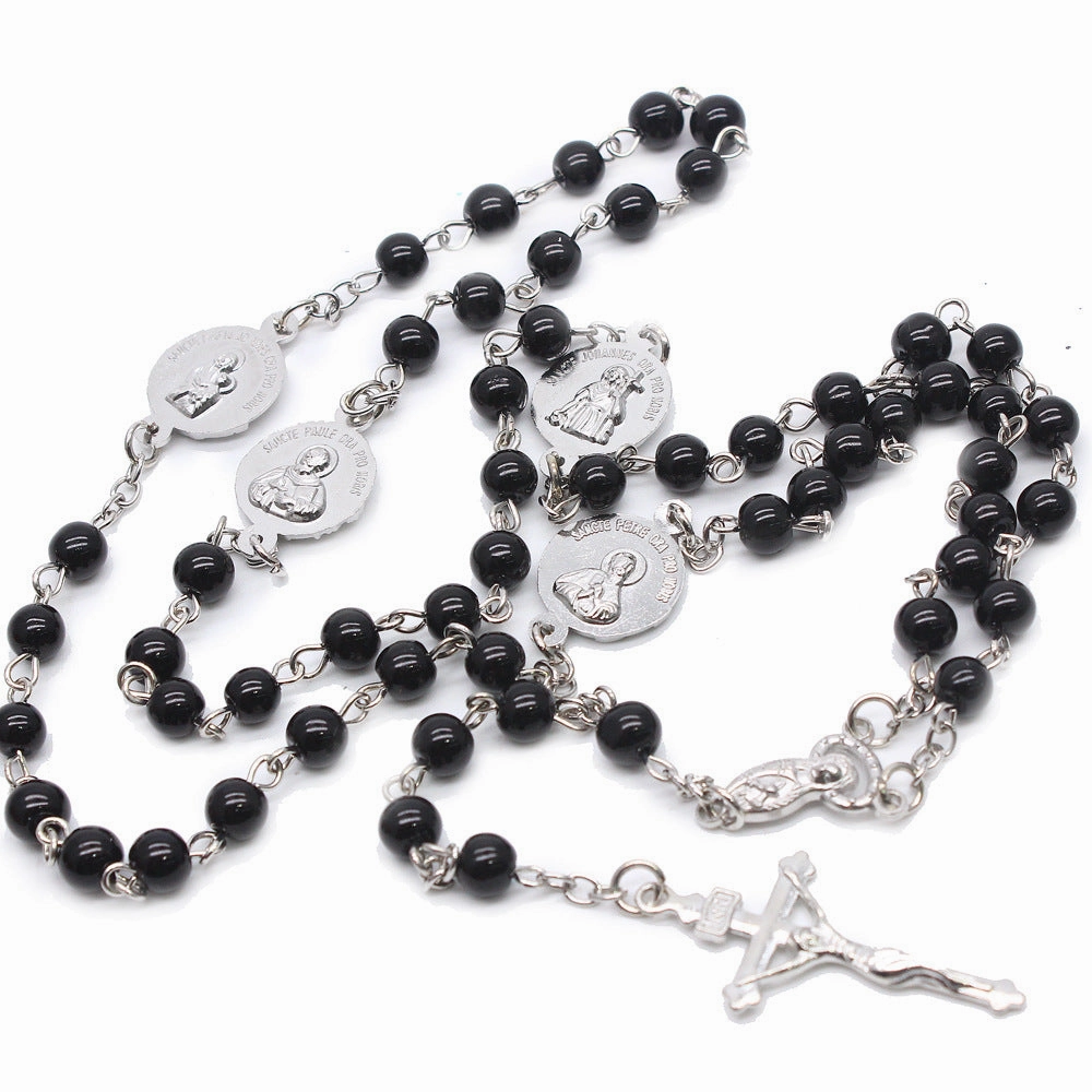 Wholesale Four Architectural Rosary Beads Glass Pearl Alloy Cross Necklaces