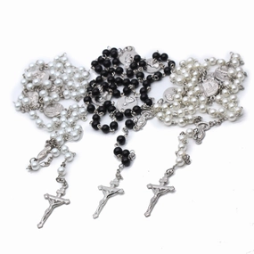 Wholesale Four Architectural Rosary Beads Glass Pearl Alloy Cross Necklaces