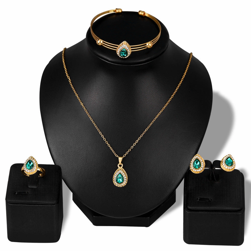Wholesale Four Piece Set of Multi-color Droplet Alloy Jewelry