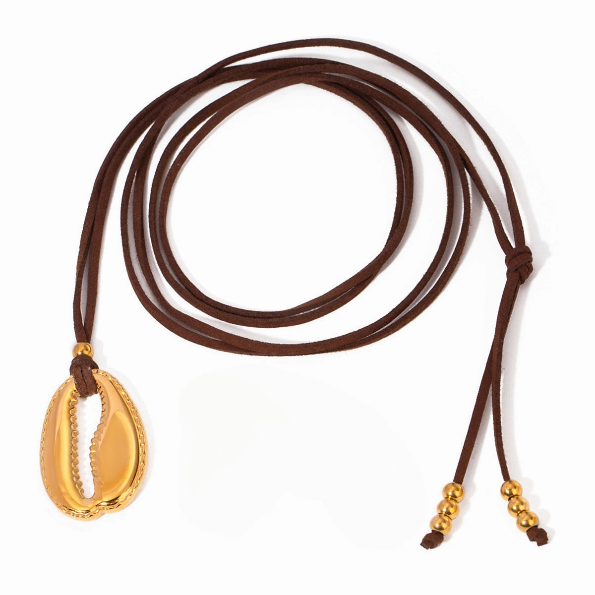 Wholesale French 18k Gold Stainless Steel Large Tooth Shell Pendant Brown Velvet Rope Necklace